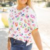 Plus Size Women's White Multicolor Leopard Print Textured T-Shirt - Image 3