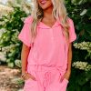 Women's Peach Blossom Hooded Short Sleeve Henley Top and Shorts Set - Casual Summer Outfit - Image 8