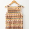 Women's Brown Stripe Eyelet Crochet Sleeveless Round Neck Sweater Vest - Image 9