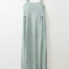 Women's Green Stripe Shirred Frilled High Waist Sleeveless Maxi Dress - Image 3