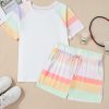 Women's White Rainbow Striped T-Shirt and Drawstring Shorts Set - Image 13