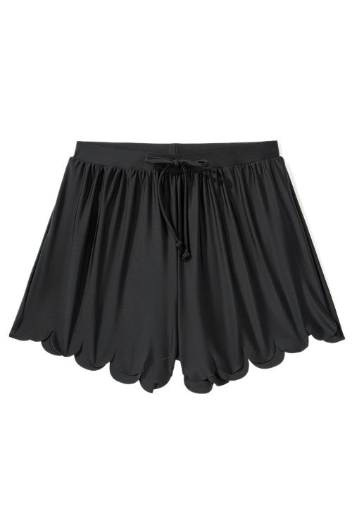 Women's Black Scalloped Trim Beach Shorts - Chic and Casual Swimwear