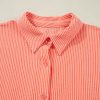 Women's Grapefruit Orange Corded Half Sleeve Button Up Shirt with High Low Hem - Image 12