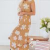 Women's Khaki Floral Print Sleeveless Button Up Wide Leg Loose Jumpsuit - Image 5