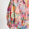 Women's Multicolour Boho Floral Bubble Sleeve Pleated Blouse with Tassel Tied Neck - Image 5