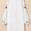 Women's White Floral Print Boho Mini Dress with Tassel Tie and Puff Sleeves - Image 5