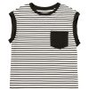 Women's Casual Black Stripe Round Neck Tank Top with Chest Pocket - Image 33