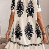 Women's Apricot Western Print Ruffled Short Sleeve Loose Dress - Image 2