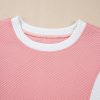 Women's Pink Textured Colorblock Patchwork Tee and High-Waist Shorts Set - Image 11