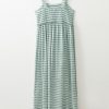 Women's Green Stripe Shirred Frilled High Waist Sleeveless Maxi Dress - Image 4