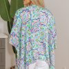 Women's White Boho Floral Printed Rhinestone Open Front Kimono with 3/4 Sleeves - Image 2