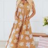 Women's Khaki Floral Print Sleeveless Button Up Wide Leg Loose Jumpsuit - Image 6