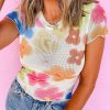 Women's Multicolour Floral Mesh Lettuce Trim Cropped T-Shirt - Image 9