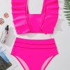 Women's Rose Red Tie Back Ruffled 2-Piece Bikini Swimsuit - Flirty & Fun - Image 6