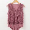Women's Heather Floral Textured V Neck Sleeveless Bodysuit - Elegant and Chic - Image 7
