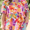 Women's Plus Size Pink Floral Print V Neck Fit and Flare Blouse for Summer - Image 8