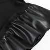 Women's Black Leather Ruffle Sleeve Blouse - Elegant Round Neck Top - Image 9