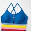 Women's Prussian Blue Crisscross One Piece Swimwear with Contrast Stripe Accent - Image 27