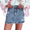 Women's Dusk Blue Rhinestone Distressed Denim High Waist Mini Skirt - Image 8