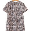 Women's Brown Leopard Print Crew Neck Shift Mini T-Shirt Dress - Image 14