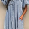 Women's Myosotis Bubble Sleeve Square Neck Denim Babydoll Dress - Playful & Chic - Image 2