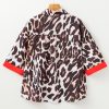 Women's Dark Brown Contrast Trim Leopard Print Half Sleeve Shirt - Image 7