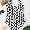 Elegant Women's Black Stripe Bowknot V Neck Low Back One Piece Swimsuit - Image 17