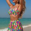 Women's Multicolour Abstract Print Textured Spaghetti Strap High Waist Bikini Set - Bohemian Style - Image 3