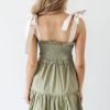 Chic Laurel Green Smocked Bodice A-Line Ruffled Mini Dress with Self-Tie Straps - Image 3