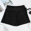 Women's Black Drawstring Ruched High Waist Loose Swim Shorts for Beach Days - Image 13