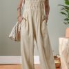 Women's Beige Ruched High Waist Sleeveless Wide Leg Jumpsuit - Chic and Versatile Summer Style - Image 5