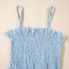 Women's Beau Blue Spaghetti Strap Smocked Denim Romper with Pockets - Image 6