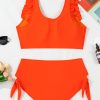 Women's Plus Size Orange Ruffled Trim Knotted High Waist Bikini Set - Image 14