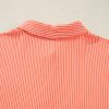 Women's Grapefruit Orange Corded Half Sleeve Button Up Shirt with High Low Hem - Image 8