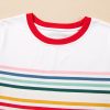 Women's White Rainbow Stripe Print Contrast Crewneck T-Shirt - Casual Summer Style - Image 8