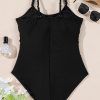 Women's Black Beaded Spaghetti Straps Ruched Overlapped Colorblock One Piece Swimsuit - Image 6