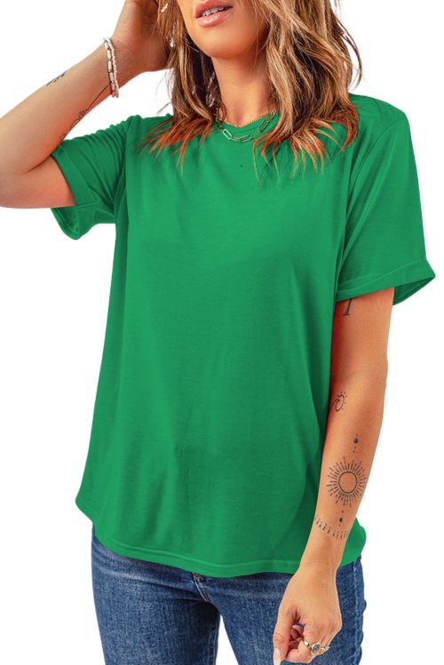Women's Bright Green Casual Plain Crew Neck Tee for Everyday Wear