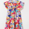 Women's Pink Abstract Printed Ruffled Flutter Sleeve Tiered Mini Dress - Image 14