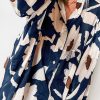 Women's Sail Blue Abstract Floral Print Puff Sleeve Half Button Blouse - Elegant Bohemian Style - Image 2