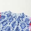 Women's Blue Floral Print Puff Sleeve Blouse with Frilled Neck - Western Fashion - Image 7