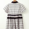 Elegant Women's Black Boho Floral Striped Contrast Trim Bubble Sleeve Flared Dress - Image 7