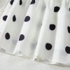 Women's White Polka Dot Print Short Sleeve Collared Buttoned Tiered Babydoll Dress - Image 11