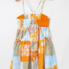 Women's Orange Seashell Patchwork Print Self-Tie Flowy Sundress for Summer Adventures - Image 15