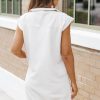 Women's White Textured Half Zip Collared Cap Sleeve Mini Dress with Pockets - Image 2