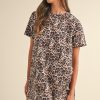 Women's Brown Leopard Print Crew Neck Shift Mini T-Shirt Dress - Image 5