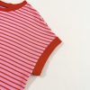 Women's Stylish Pink Stripe Knitted Round Neck T-Shirt with Boxy Fit - Image 14