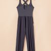 Women's Carbon Grey Back Crossed Straps Hollow Out Sleeveless Jumpsuit - Image 7