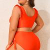 Women's Plus Size Orange Ruffled Trim Knotted High Waist Bikini Set - Image 2