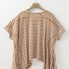 Women's Khaki Stripe Batwing Sleeve Oversized Crewneck Top for Casual Wear - Image 7