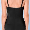 Women's Black Beaded Spaghetti Straps Ruched Overlapped Colorblock One Piece Swimsuit - Image 2